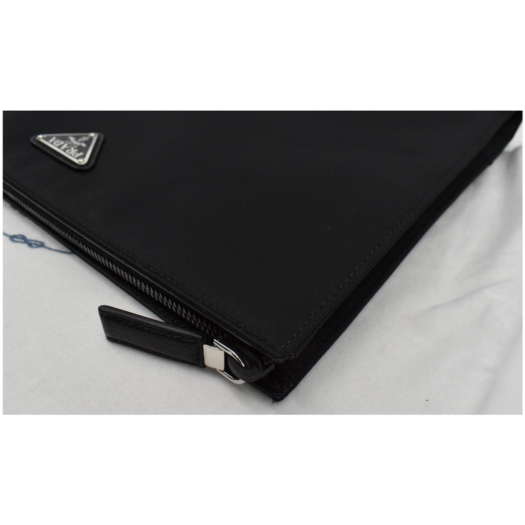 PRADA Document Nylon Leather Pouch Black
