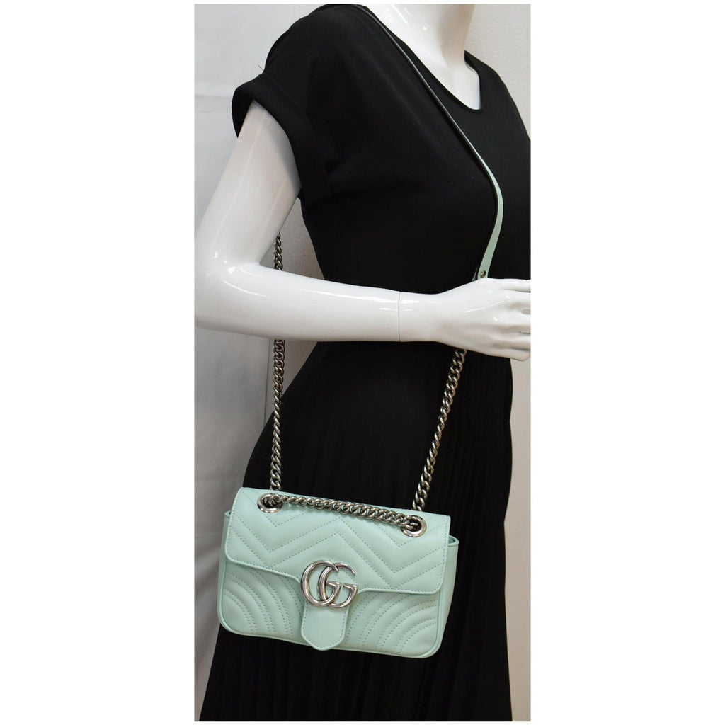 GUCCI Gucci Marmont Mini Matelasse Leather Crossbody Bag Bright Green 446744