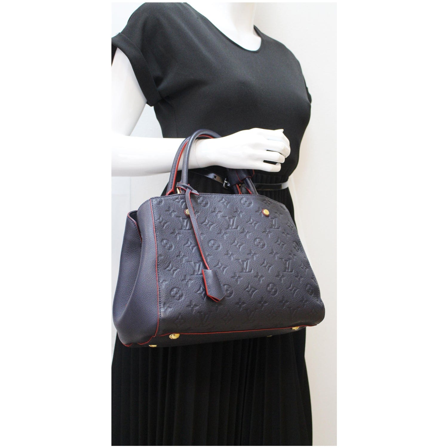 LOUIS VUITTON Montaigne MM Monogram Empreinte Shoulder Bag Navy Blue