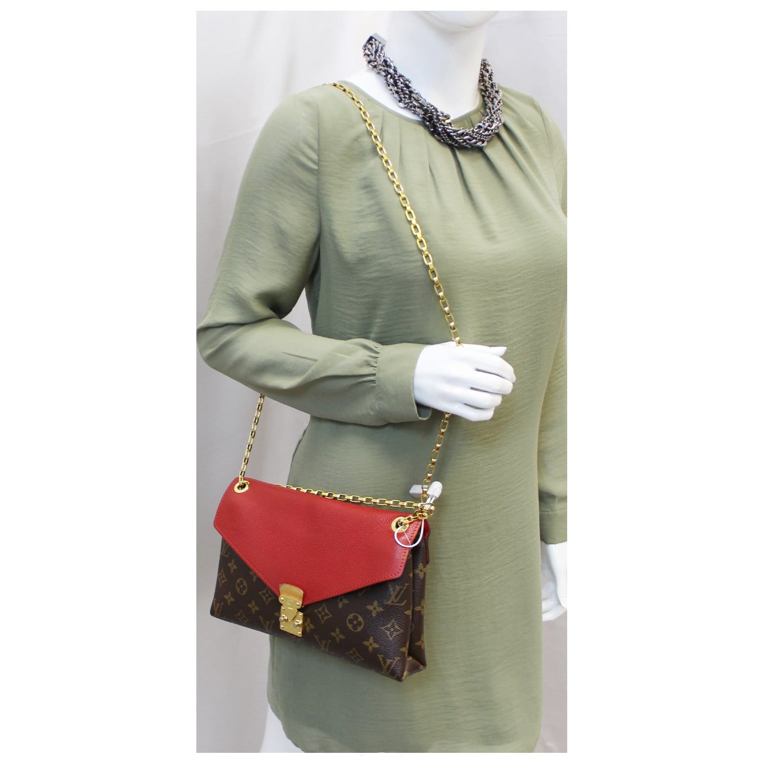 LOUIS VUITTON Monogram Canvas Pallas Chain Crossbody Bag Cherry