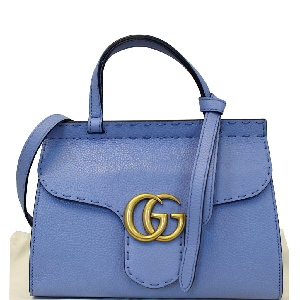 GUCCI Gucci Marmont Leather Top Handle Shoulder Bag Blue 442622