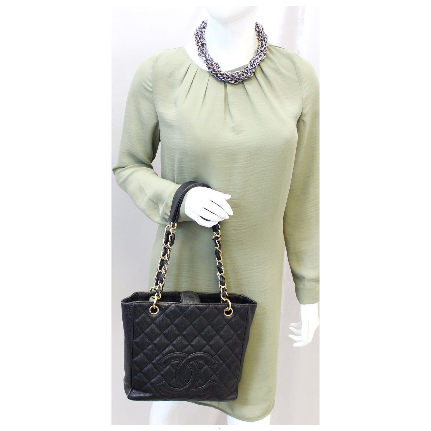 Chanel PST Petit Shopping Caviar Leather Leather Tote Bag Black