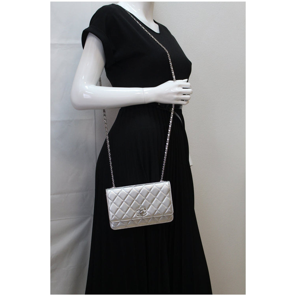 Chanel Trendy CC Quilted Leather Wallet on Chain Crossbody Bag Silver