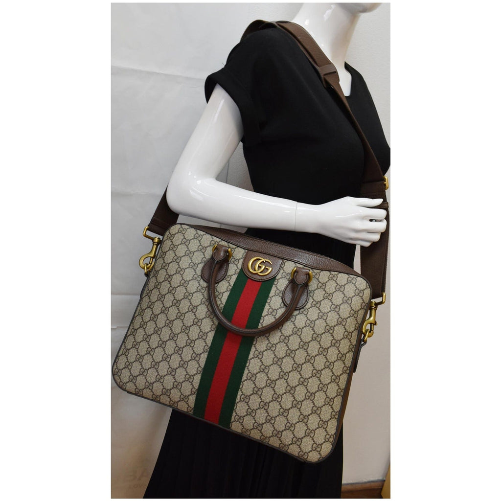 GUCCI Ophidia Soft Gucci Supreme Canvas Leather Briefcase Shoulder Bag Beige 574793