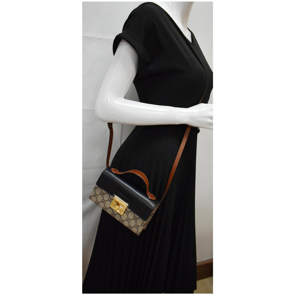 GUCCI Padlock Mini Gucci Supreme Canvas Top Handle Crossbody Bag Beige 652683