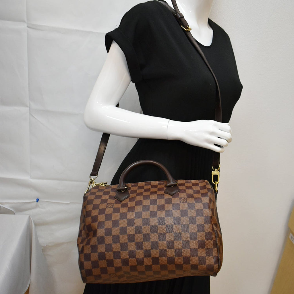 LOUIS VUITTON Speedy 30 Bandouliere Damier Ebene Satchel Bag Brown