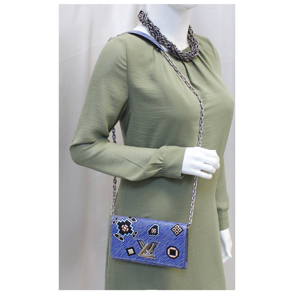 LOUIS VUITTON Twist Chain Denim Wallet Epi Azteque Stickers Crossbody Bag