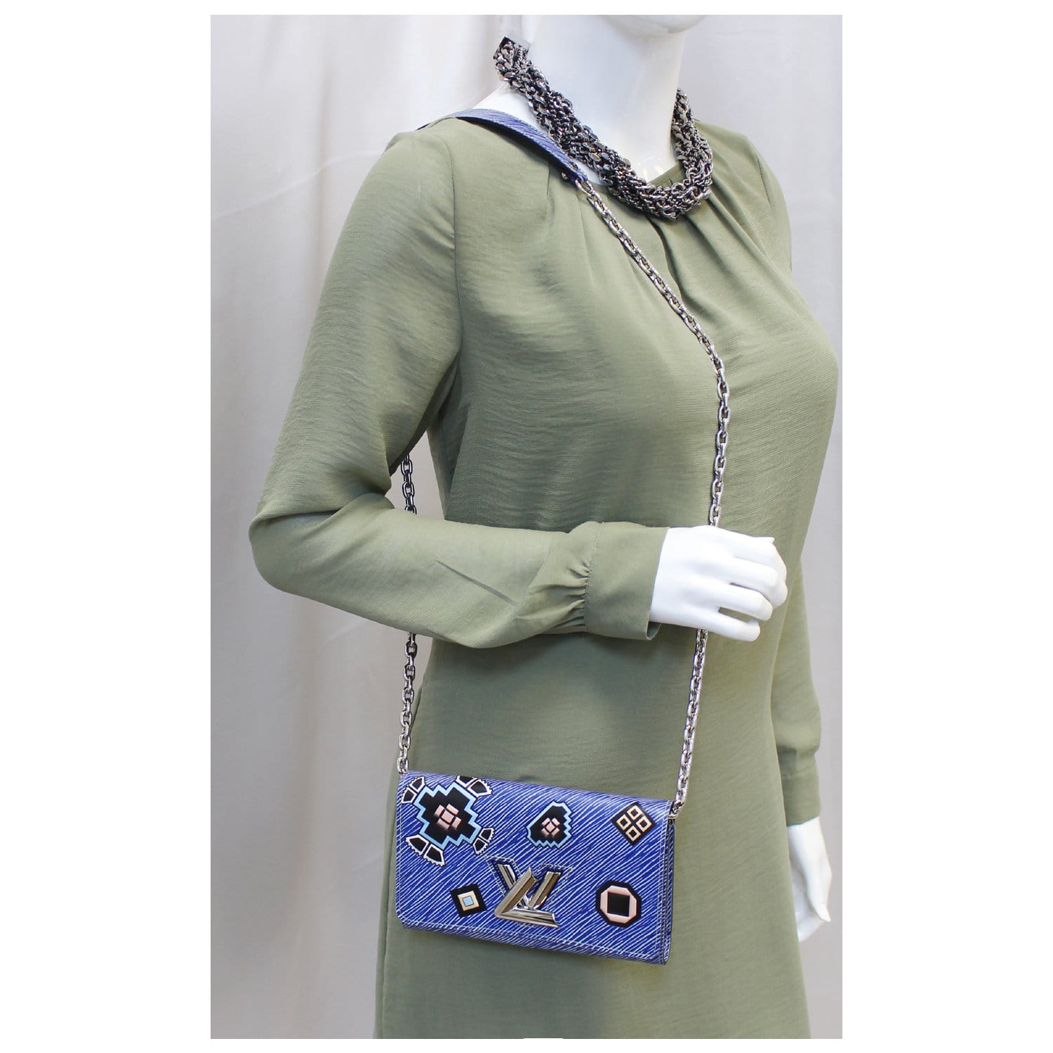 LOUIS VUITTON Twist Chain Denim Wallet Epi Azteque Stickers Crossbody Bag