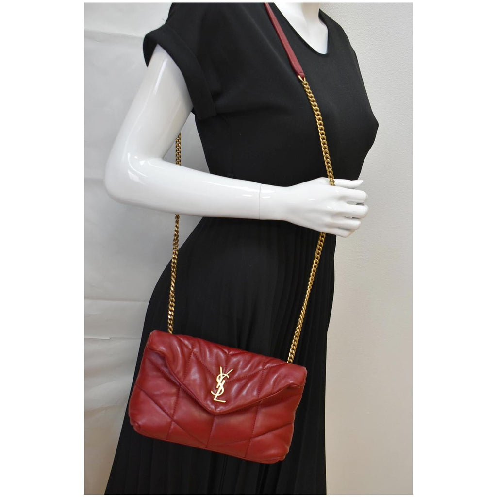 YVES SAINT LAURENT Small Loulou Puffer Quilted  Leather Crossbody Bag Red