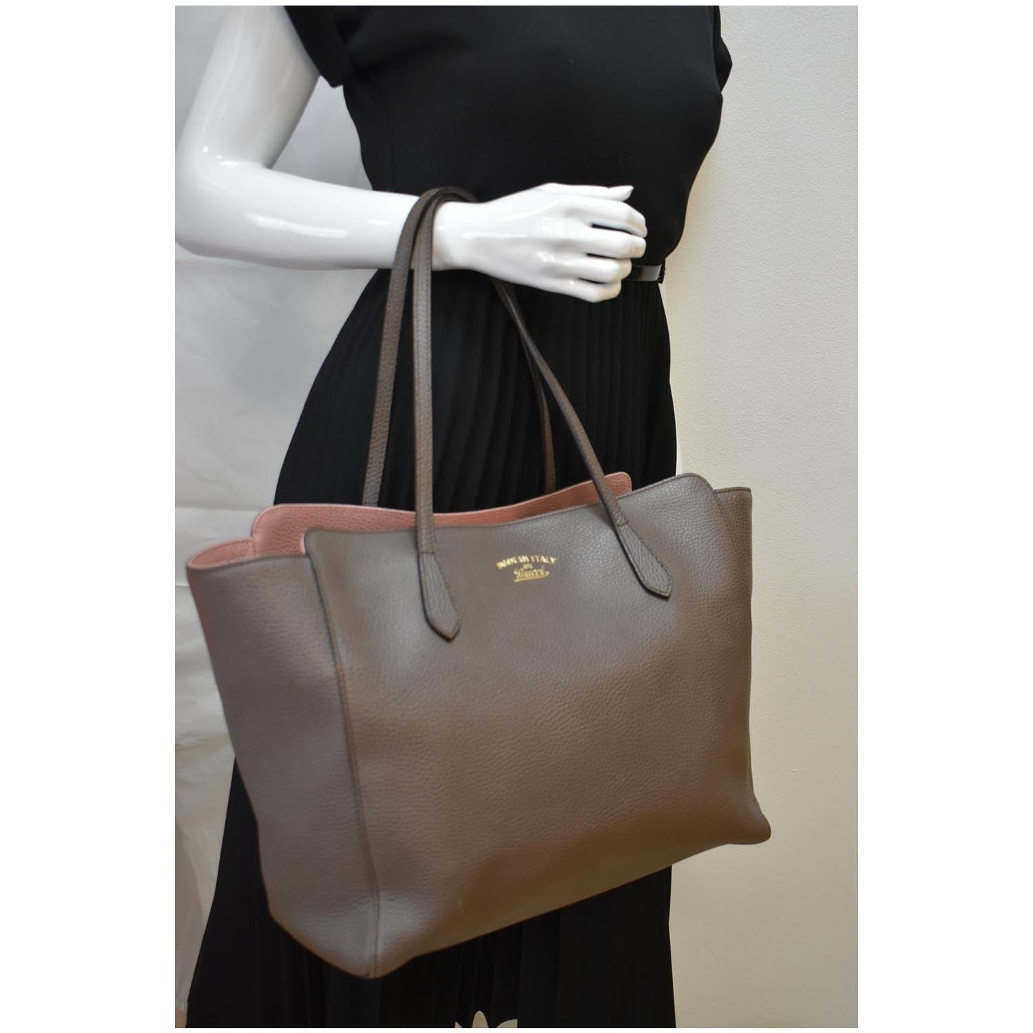 GUCCI Swing Pebbled  Leather Tote Bag Taupe 354397