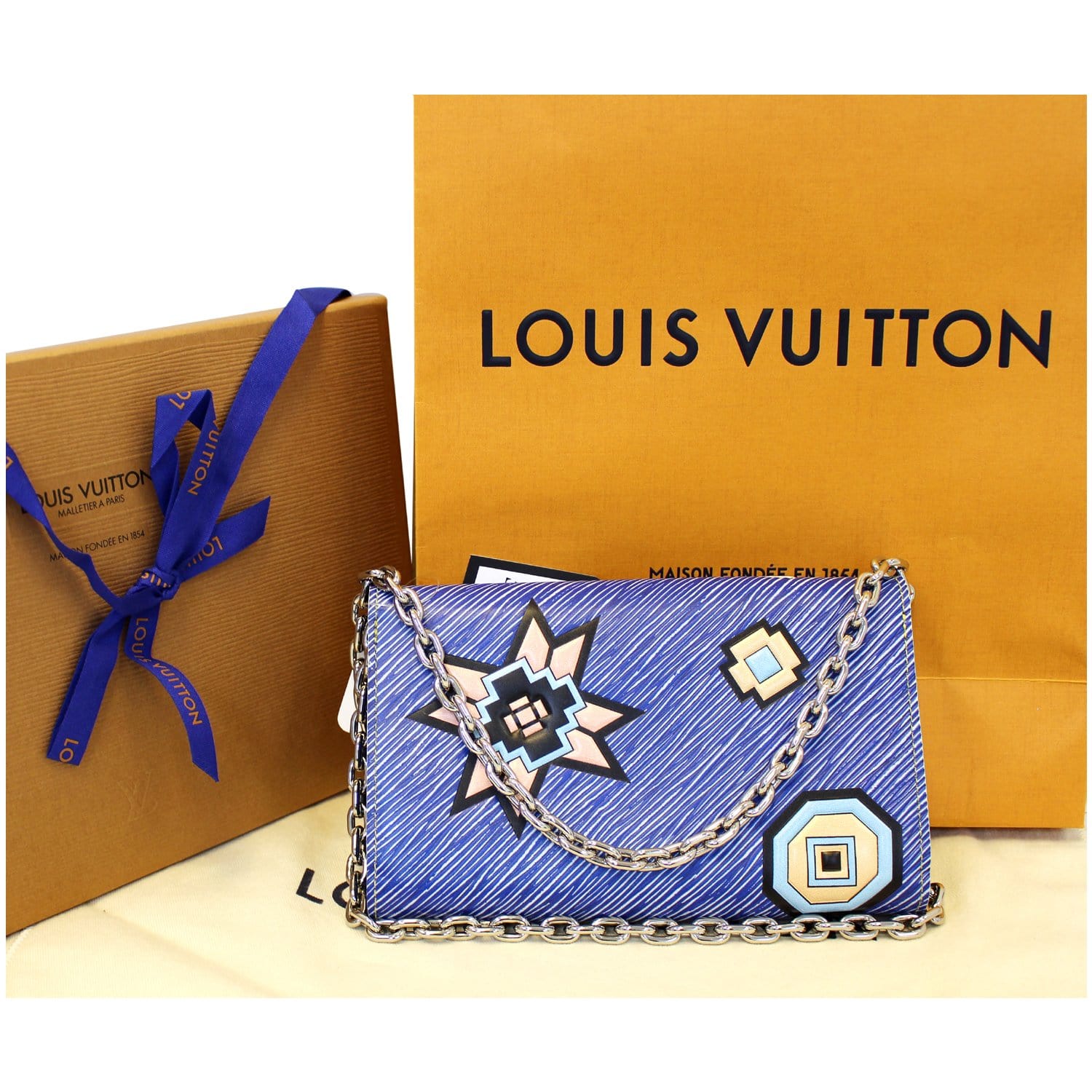 LOUIS VUITTON Twist Chain Denim Wallet Epi Azteque Stickers Crossbody Bag