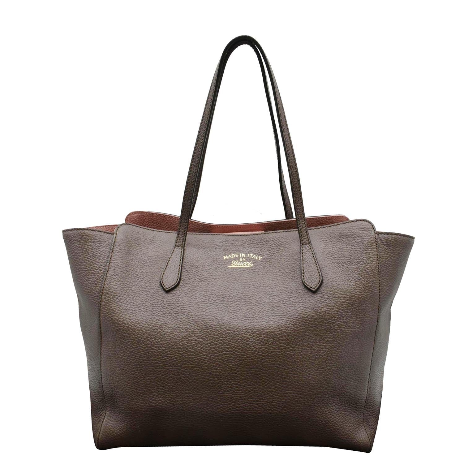 GUCCI Swing Pebbled  Leather Tote Bag Taupe 354397