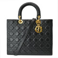 CHRISTIAN DIOR Large Lady Dior Cannage  Shoulder Bag Black