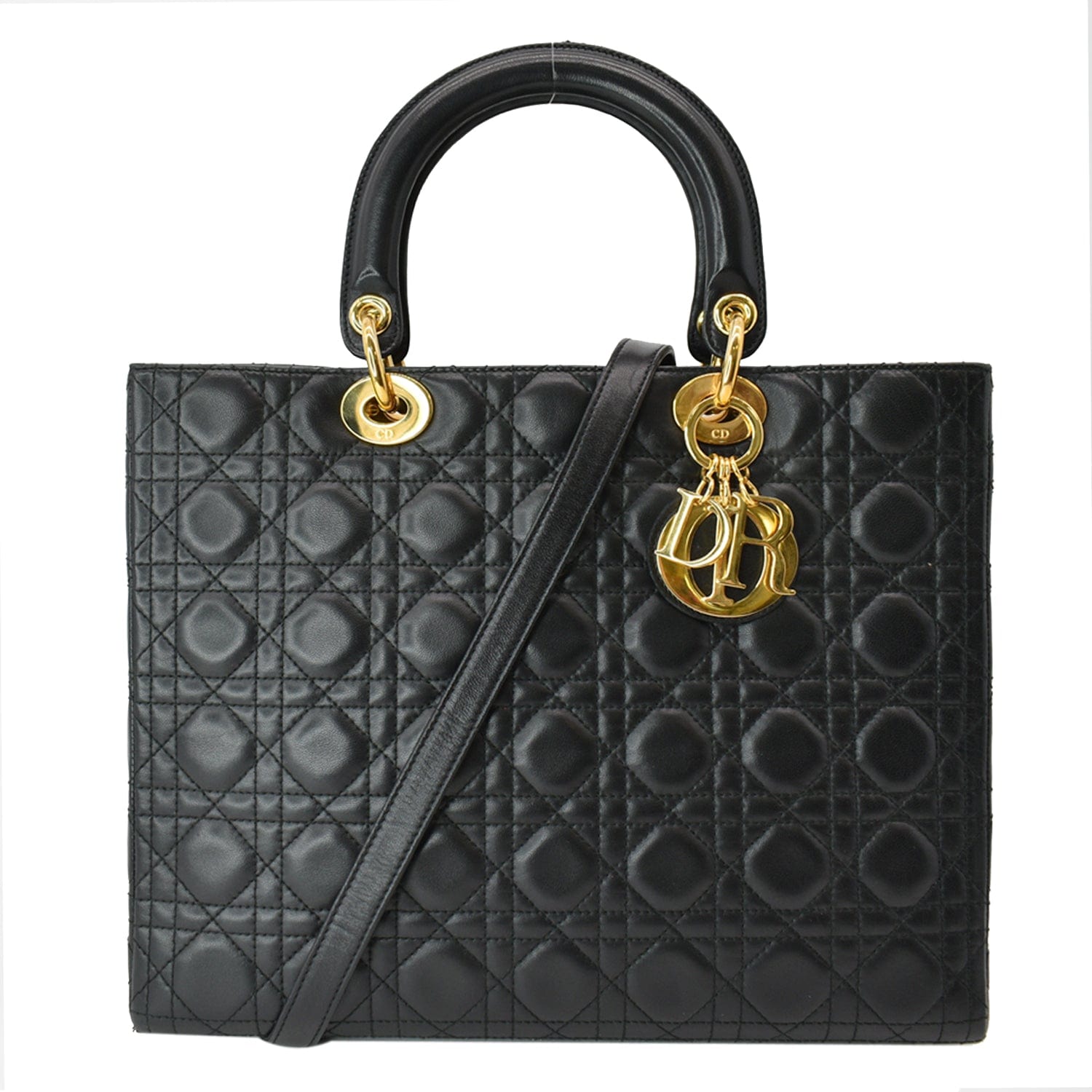 CHRISTIAN DIOR Large Lady Dior Cannage  Shoulder Bag Black