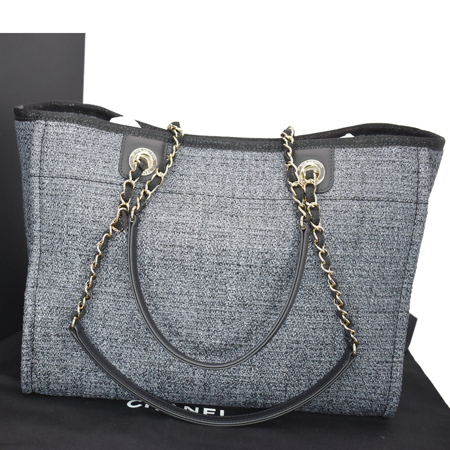 Chanel Deauville Small Lurex Boucle Canvas Tote Bag Grey