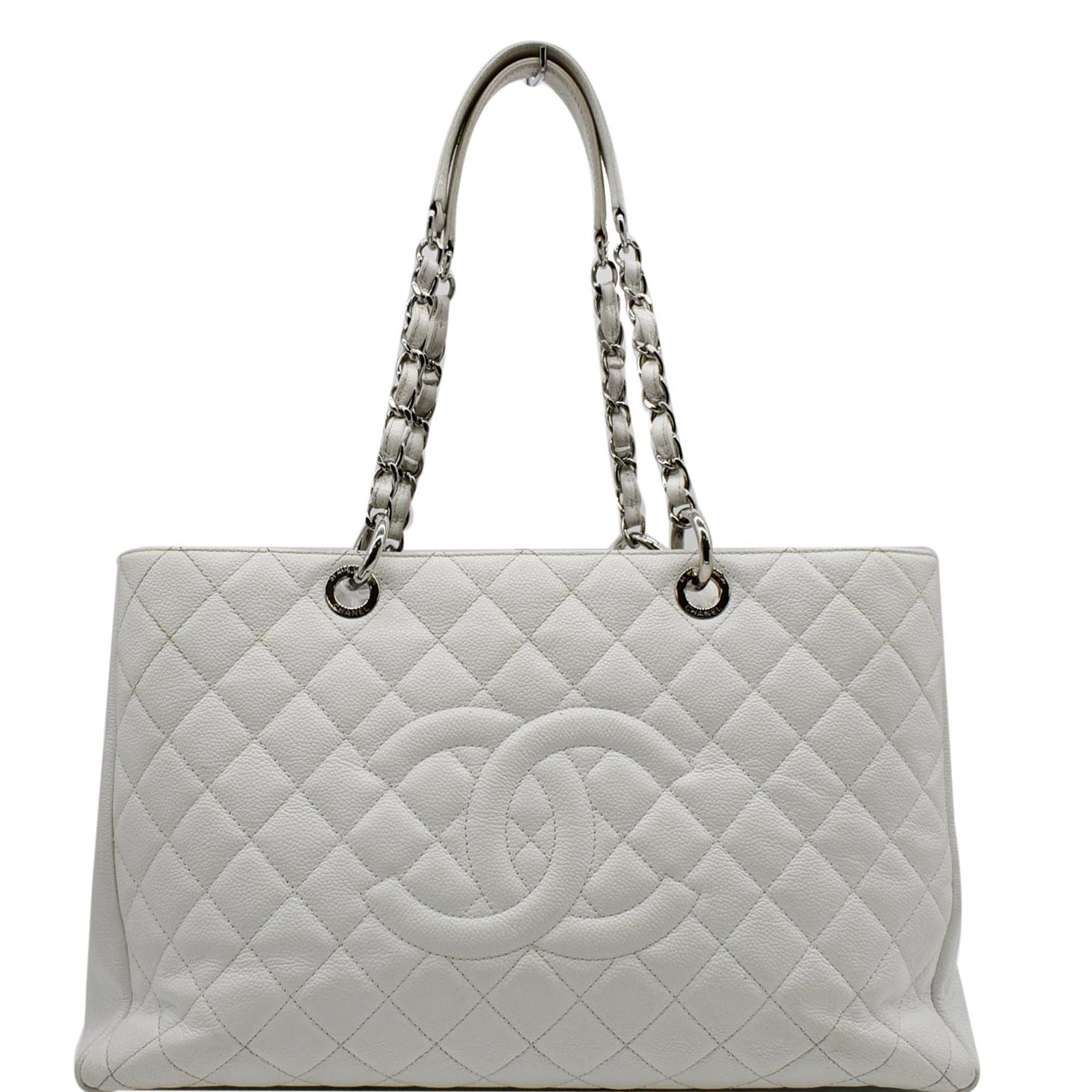 Chanel XL Grand Quilted Caviar Leather Shopping Tote Bag White