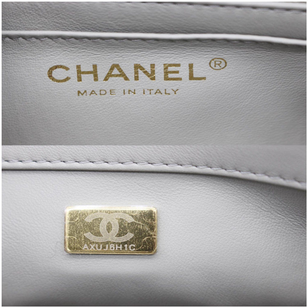Chanel CC Pearl Crush Mini Flap Quilted  Leather Shoulder Bag Light Grey