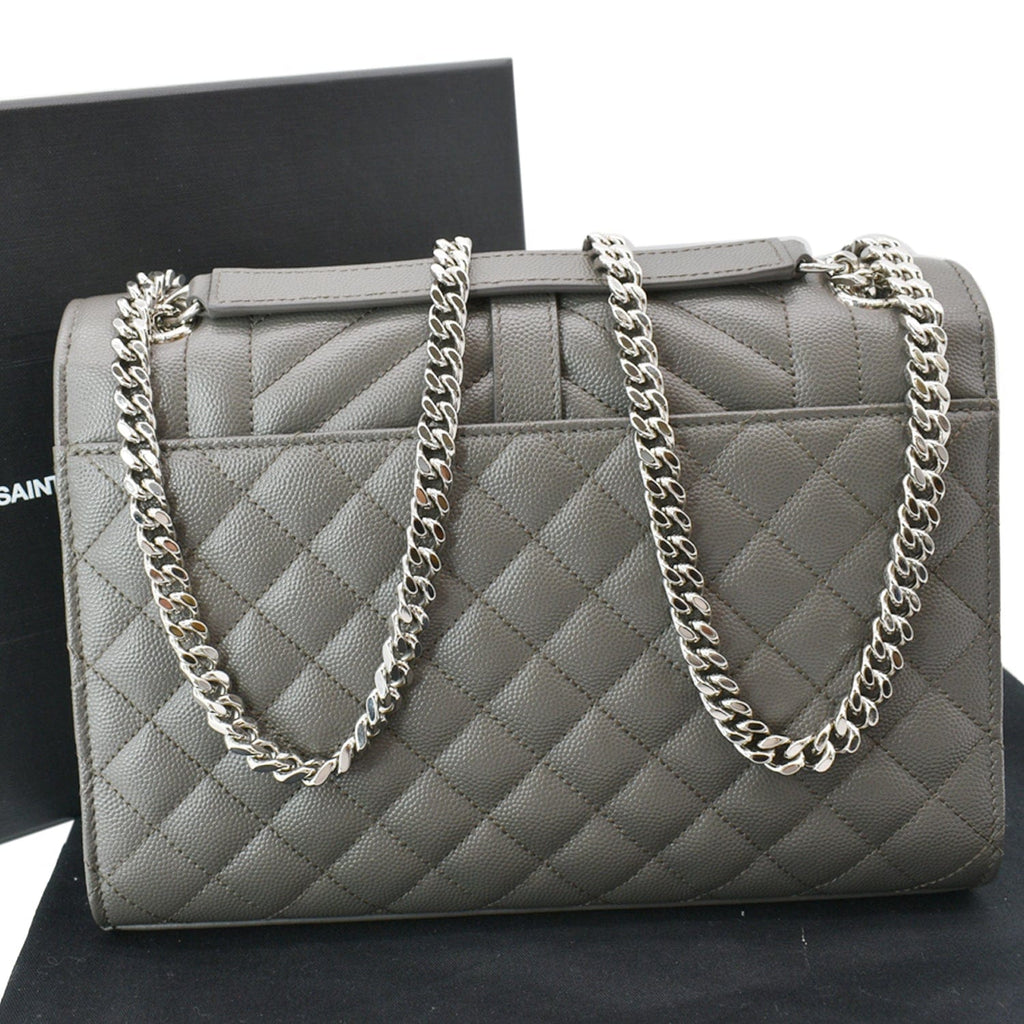 YVES SAINT LAURENT Envelope Chain Medium Mix MatelassÃ© Leather Crossbody Bag Grey