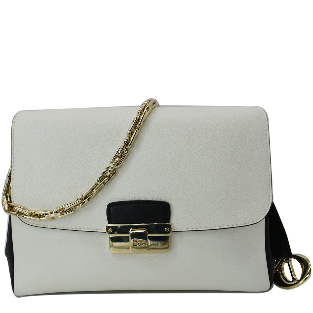 CHRISTIAN DIOR Diorling Medium Leather Shoulder Bag White/Black