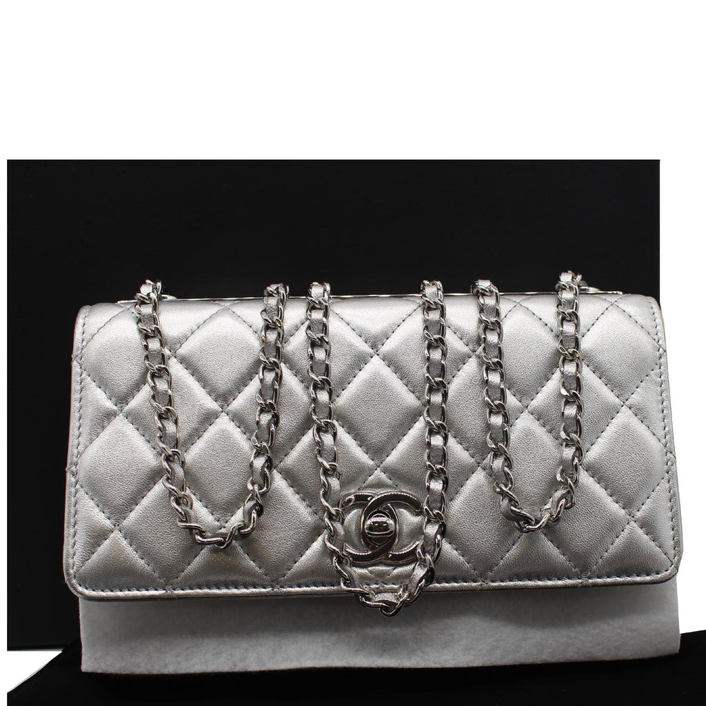 Chanel Trendy CC Quilted Leather Wallet on Chain Crossbody Bag Silver