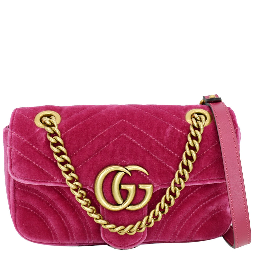 GUCCI Gucci Marmont Velvet Mini Shoulder Crossbody Bag Pink 446744