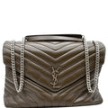 YVES SAINT LAURENT Large Loulou  Matelasse Chain Shoulder Bag Khaki Green