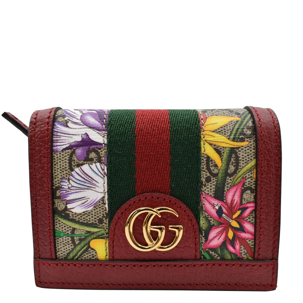GUCCI Ophidia Flora Gucci Supreme Canvas Card Case Wallet Red 523155
