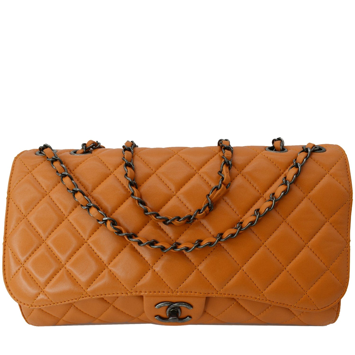 Chanel Classic Flap Drawstring Quilted  Leather Shopper Shoulder Bag Orange - Hot Deals