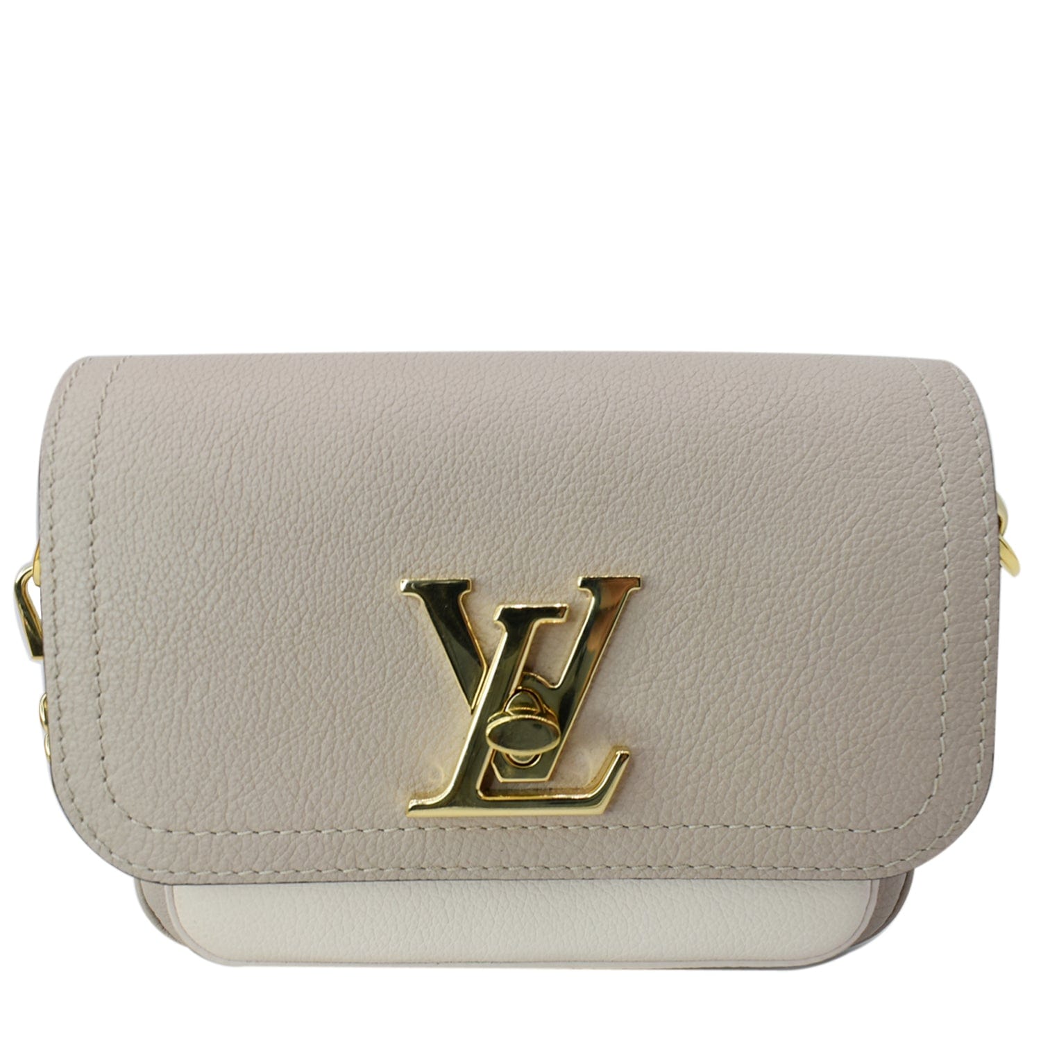 LOUIS VUITTON Lockme Tender Grained  Leather Shoulder Bag Greige