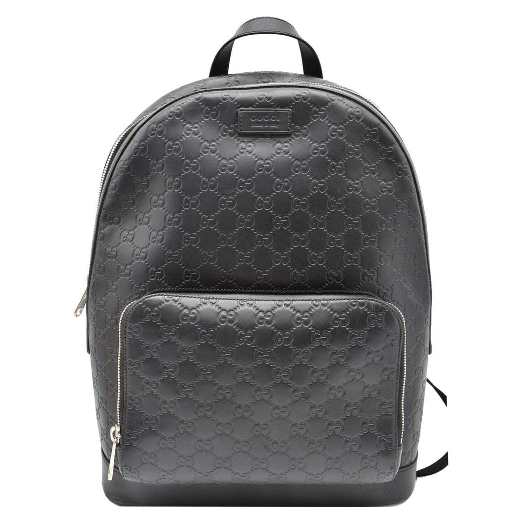 GUCCI Gucci Signature Leather Backpack Bag Black 406370