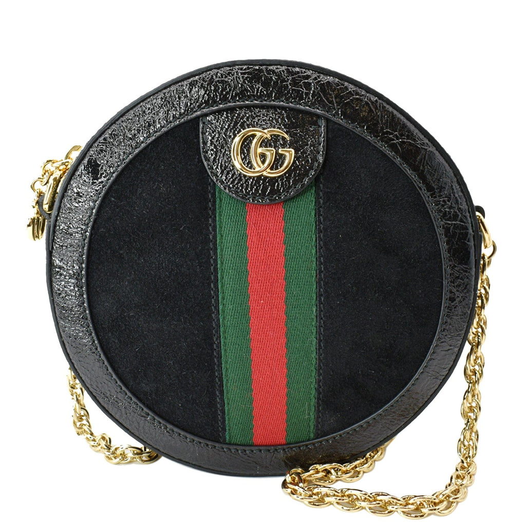 GUCCI Ophidia Mini Gucci Round Web Leather Crossbody Bag Black 550618