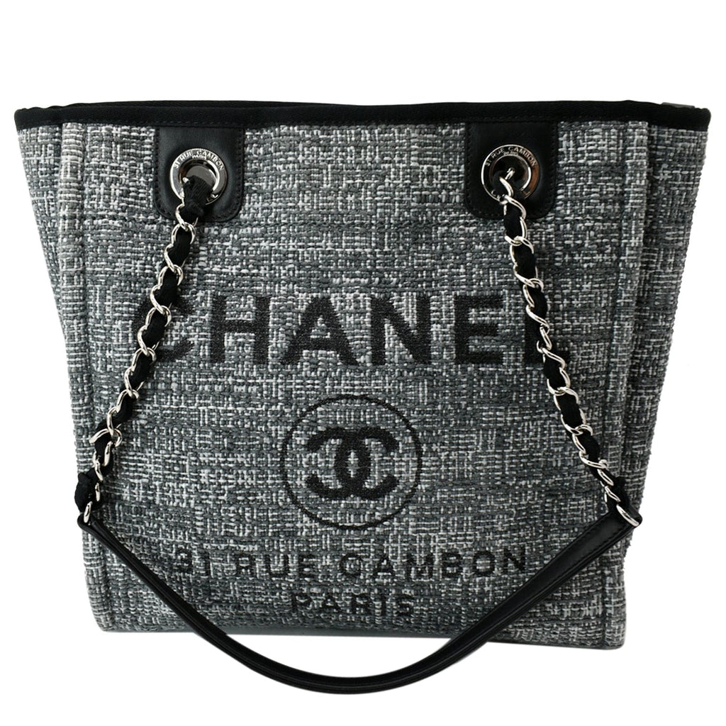 Chanel Deauville Small Lurex Boucle Canvas Tote Bag Grey