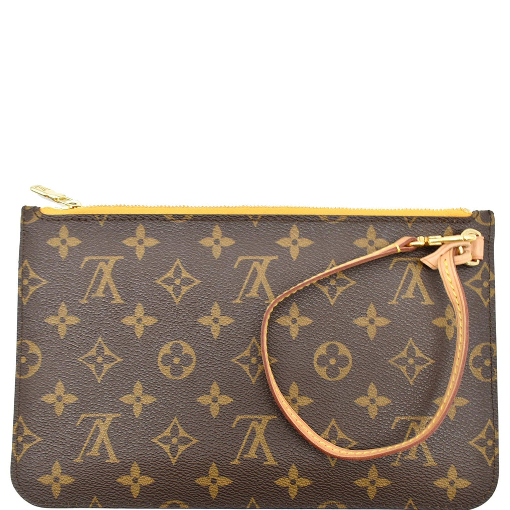 LOUIS VUITTON Neverfull MM Monogram Canvas Pochette Wristlet Pouch Brown