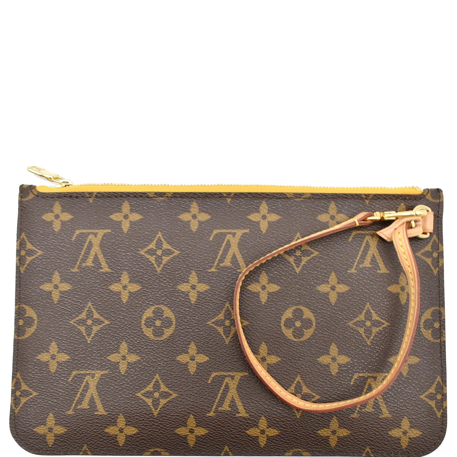 LOUIS VUITTON Neverfull MM Monogram Canvas Pochette Wristlet Pouch Brown