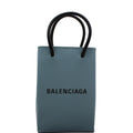 BALENCIAGA Leather Phone Holder Shopping Tote Shoulder Bag Sky Blue