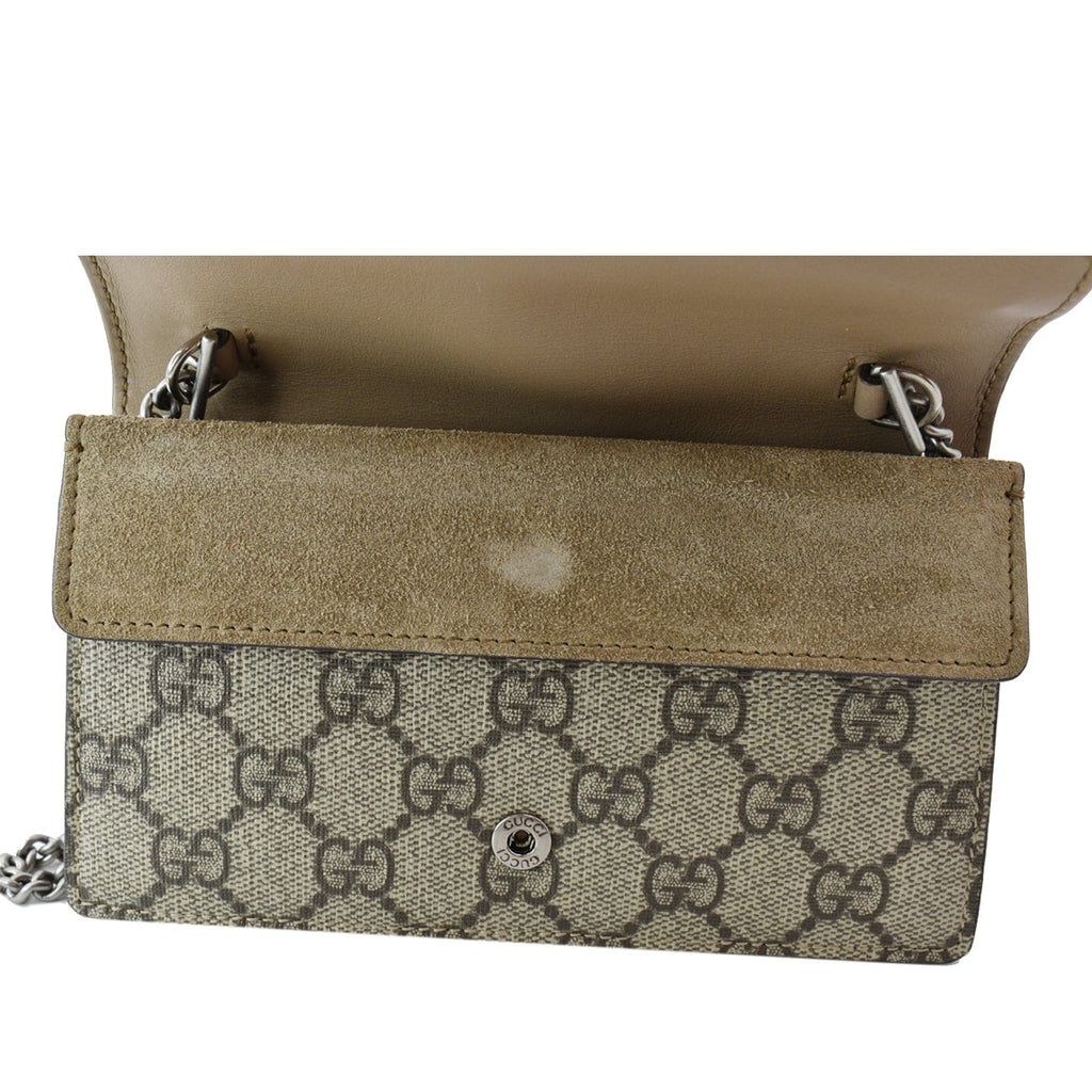 GUCCI Dionysus Super Mini Gucci Supreme Canvas Crossbody Bag Taupe 476432