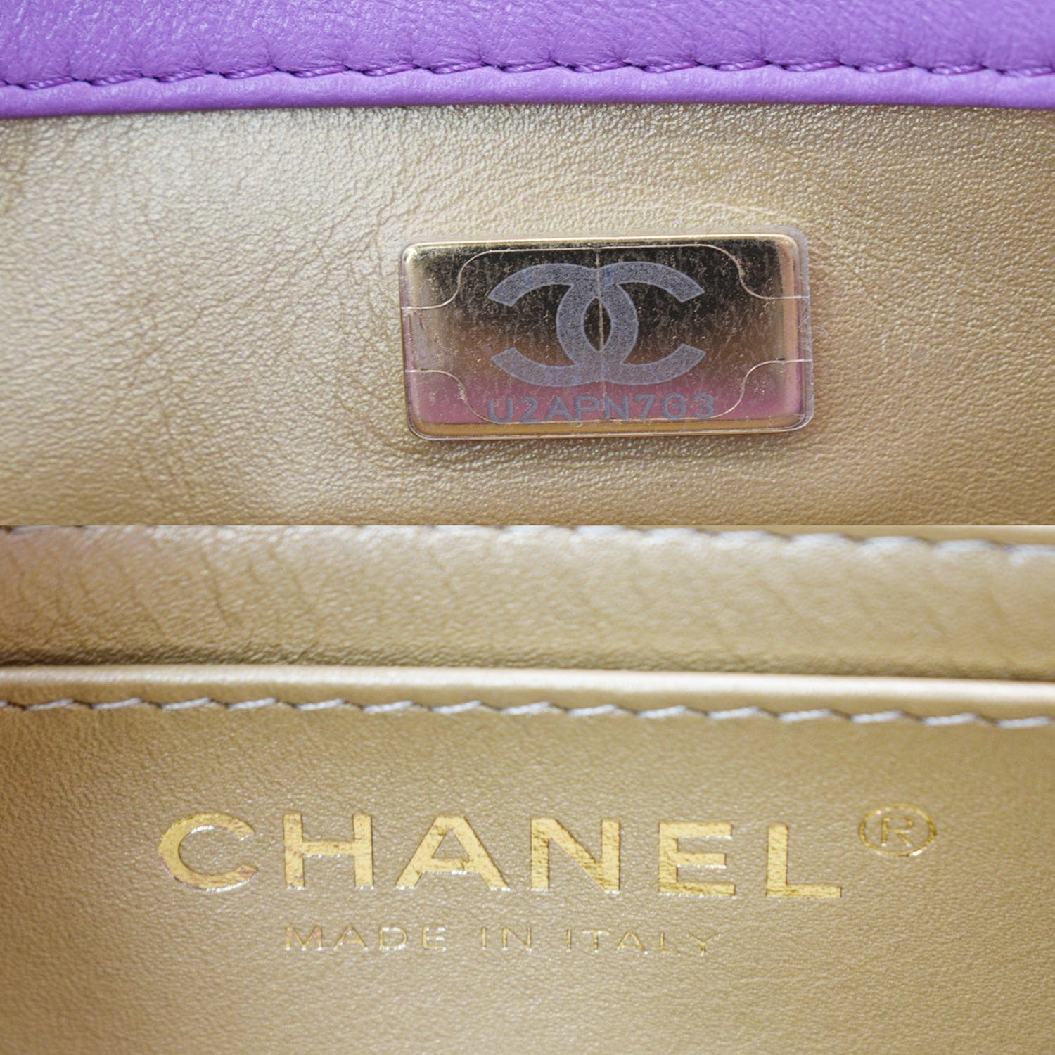 Chanel 22S Mini Pearl Crush Square Flap Leather Crossbody Bag Purple