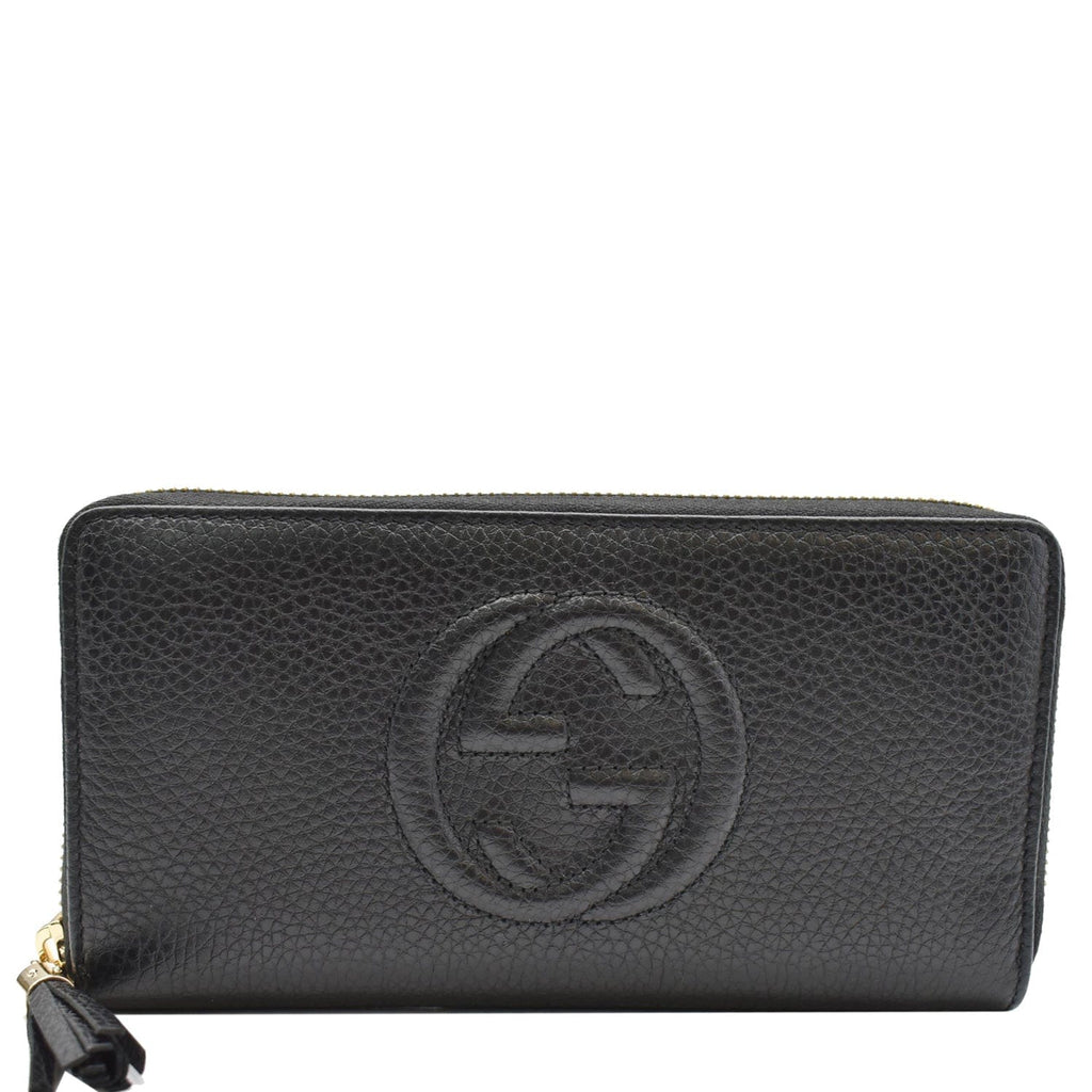 GUCCI Soho Zip Around Pebbled  Leather Wallet Black 598187