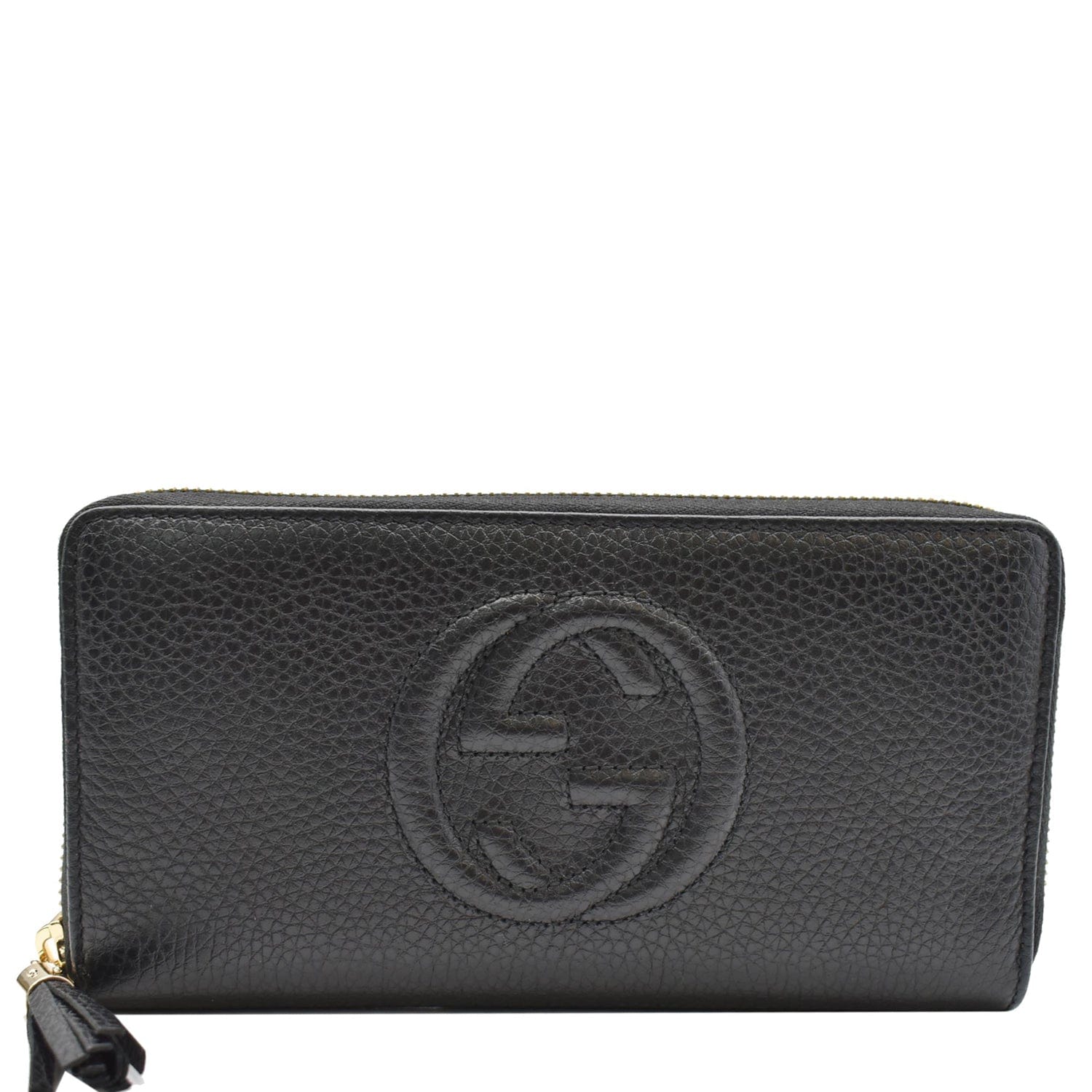 GUCCI Soho Zip Around Pebbled  Leather Wallet Black 598187