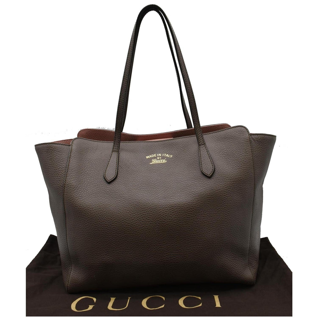 GUCCI Swing Pebbled  Leather Tote Bag Taupe 354397