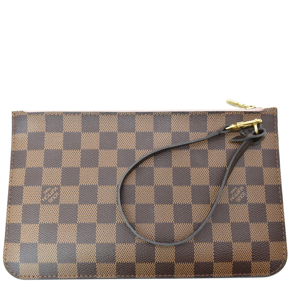 LOUIS VUITTON Pochette Wristlet Pouch Damier Ebene Neverfull MM Rose Ballerine