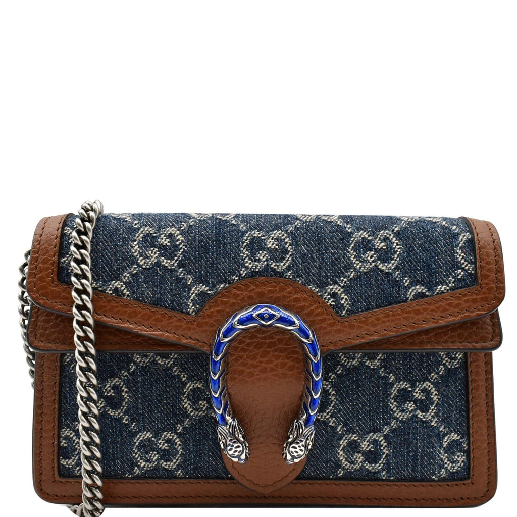 GUCCI Dionysus Super Mini Gucci Jacquard Denim Chain Shoulder Bag Dark Blue 476432