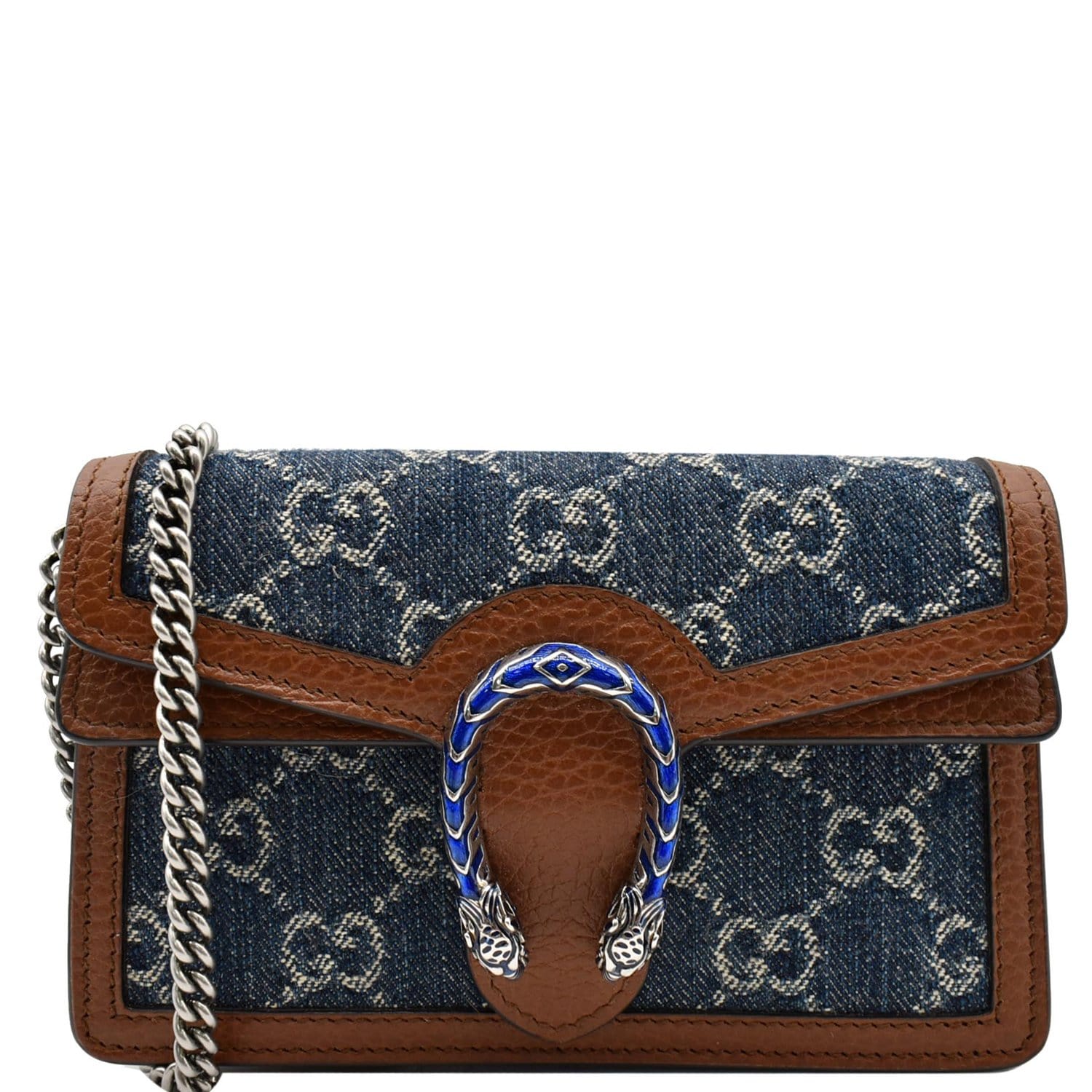 GUCCI Dionysus Super Mini Gucci Jacquard Denim Chain Shoulder Bag Dark Blue 476432