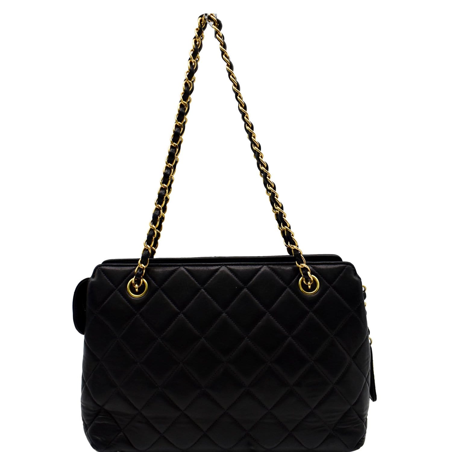 Chanel  Quilted Leather Chain Handle Tote Bag Black