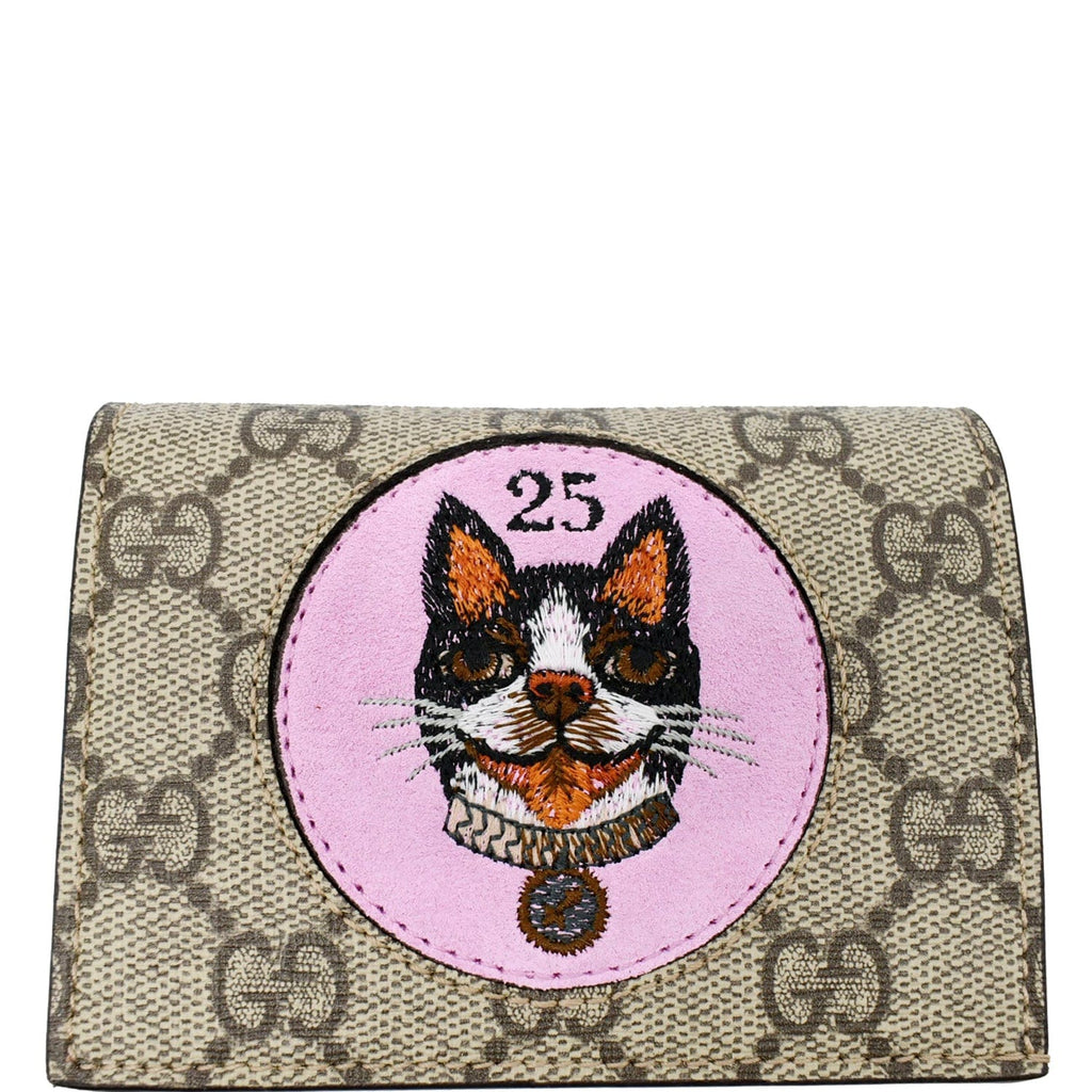 GUCCI Bosco Patch Gucci Supreme Canvas Card Case Wallet Beige 506277
