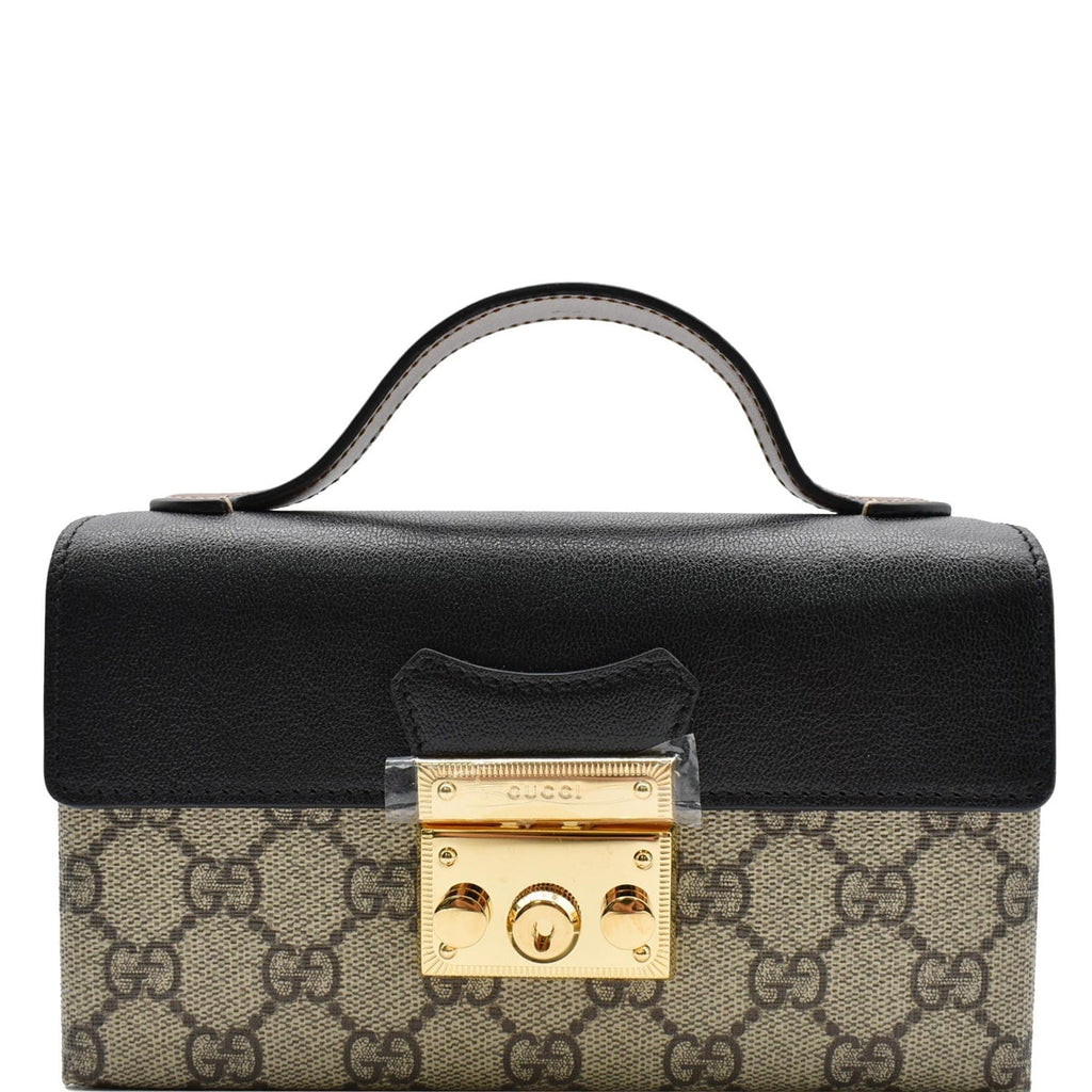 GUCCI Padlock Mini Gucci Supreme Canvas Top Handle Crossbody Bag Beige 652683