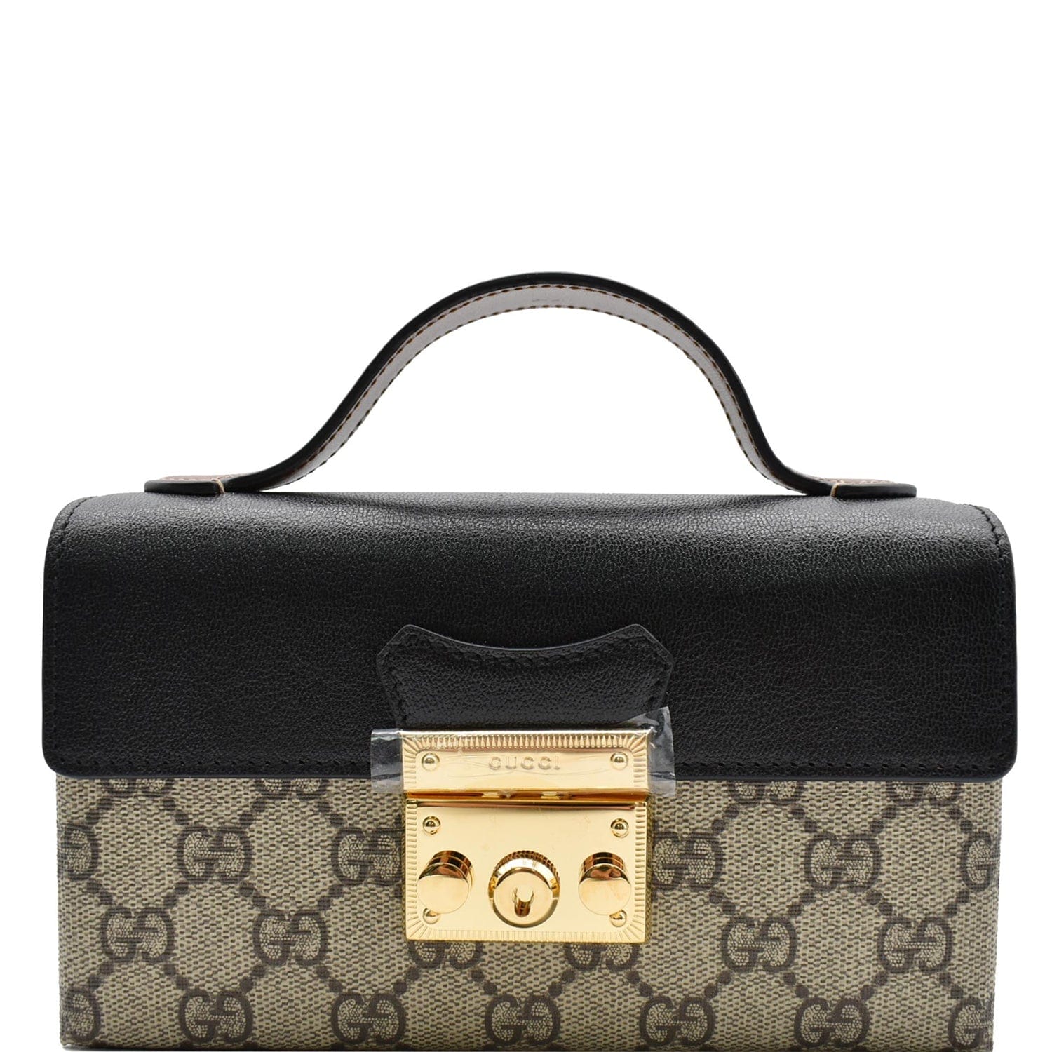 GUCCI Padlock Mini Gucci Supreme Canvas Top Handle Crossbody Bag Beige 652683