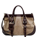 PRADA Jacquard Logo Canvas Leather Tote Shoulder Bag Beige