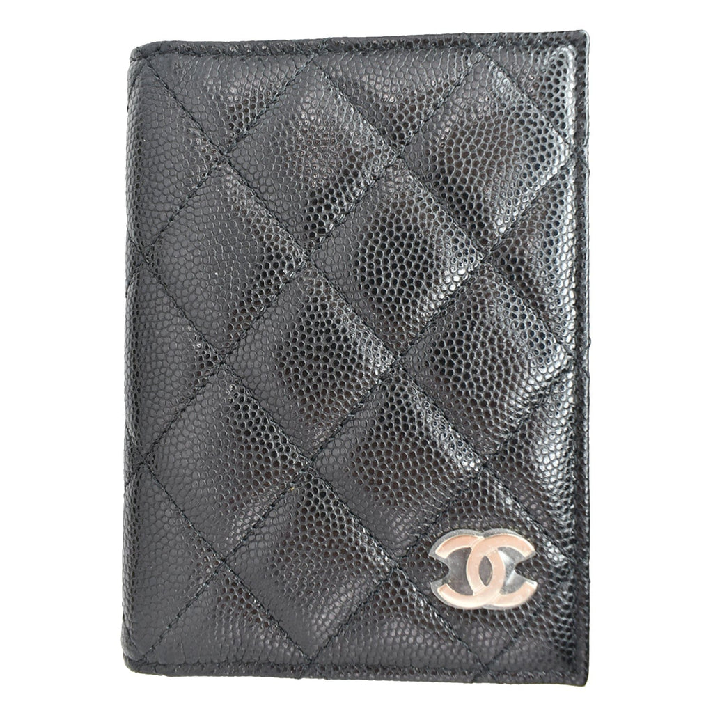 Chanel CC Card Holder Quilted Caviar Leather Wallet Black
