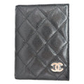 Chanel CC Card Holder Quilted Caviar Leather Wallet Black